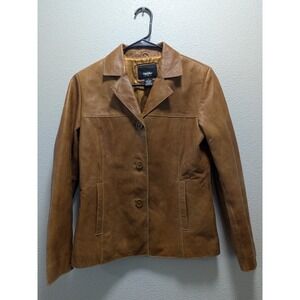 Vintage Mossimo 100% Leather Camel Brown Jacket Women's Small